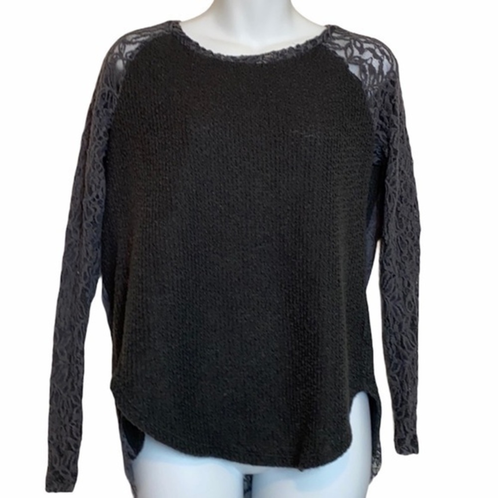 Anthropologie One September Mixed Media Gray Top